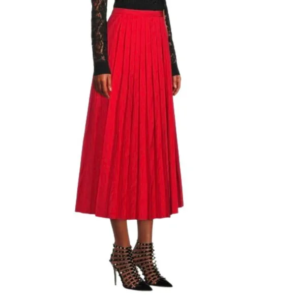 Auc NWOT $2500 Valentino Pleated Midi Skirt in True Red - Picture 4 of 16